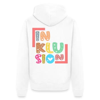 SCHRIFTZUG INKLUSION - Gleichberechtigung - Unisex Premium Bio Zip Hoodie - Weiß - Hinten - Thijin (182cm)