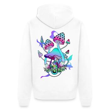 Trippy Hippie Psychedelic Mushroom - Unisex Premium Organic Zip Hoodie - white - Back - Thijin (182cm)