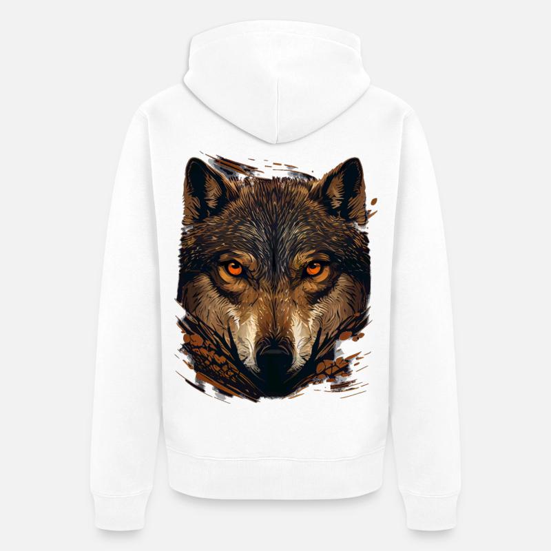 Wolfsblick im Herbstwald - Unisex Premium Bio Zip Hoodie - Weiß