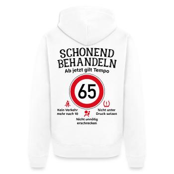 65. Geburtstag Schonend Behandeln 65 Tempolimit 65 - Unisex Premium Bio Zip Hoodie - Weiß - Hinten - Thijin (182cm)