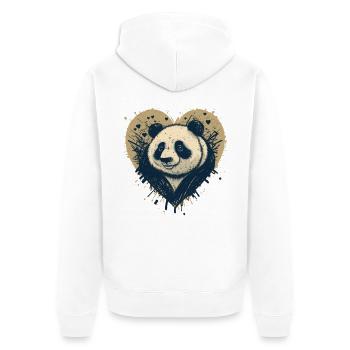 Panda Heart Ink Illustration - Unisex Premium Organic Zip Hoodie - white - Back - Thijin (182cm)