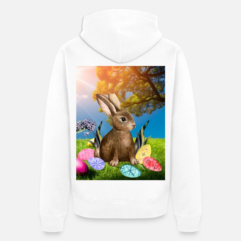 Spring Easter bunny with Easter eggs - Unisex Premium Organic Zip Hoodie - white