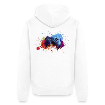 Gamepad Splash Gamer Gift Gamer Gaming - Unisex Premium Organic Zip Hoodie - white - Back - Thijin (182cm)
