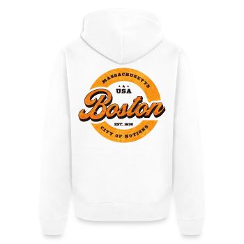 Boston Retro Circle Logo Print - Unisex Premium Organic Zip Hoodie - white - Back - Thijin (182cm)