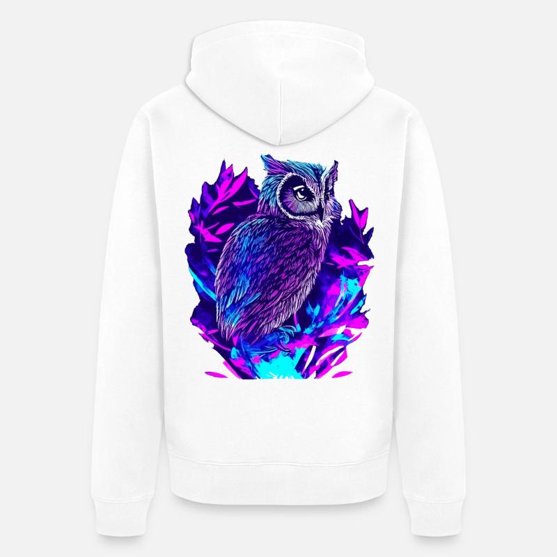 Neon Owl Psychedelic Owl Art - Veste à capuche bio Premium Unisexe - blanc