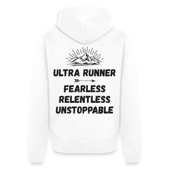 Ultra Runner - Intrépide. Implacable. Imparable. - Veste à capuche bio Premium Unisexe - blanc - Dos - Thijin (182cm)