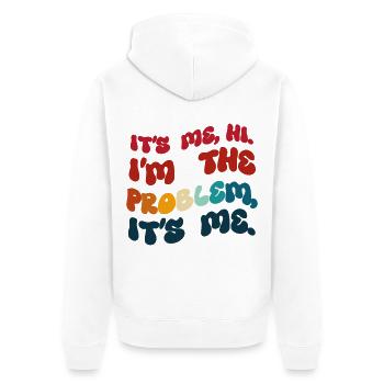 Humor gefärbt. Ich bin es. Hallo, ich bin das Problem. - Unisex Premium Bio Zip Hoodie - Weiß - Hinten - Thijin (182cm)