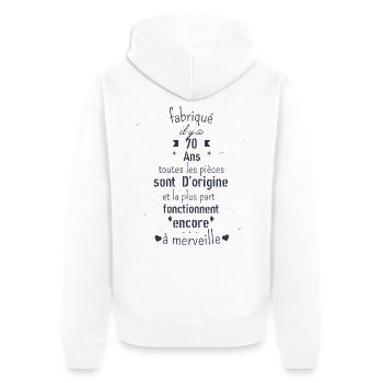Fabriqué il y a 70 ans Cadeau Anniversaire Humour - Veste à capuche bio Premium Unisexe - blanc - Dos - Thijin (182cm)