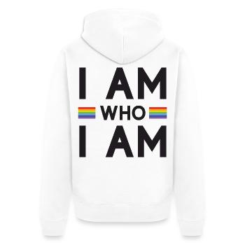 Mois de la fierté - Je suis qui je suis - LGBTQ+ - Veste à capuche bio Premium Unisexe - blanc - Dos - Thijin (182cm)