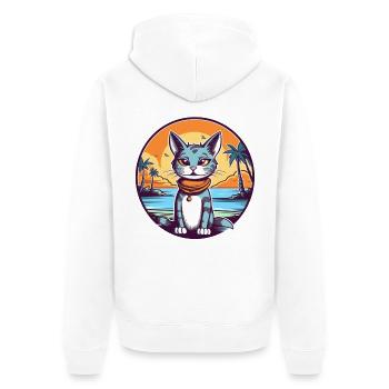Cartoon cat in tropical paradise - Unisex Premium Organic Zip Hoodie - white - Back - Thijin (182cm)