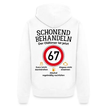 67. Geburtstag Schonend Behandeln Oldtimer Ist 67 - Unisex Premium Bio Zip Hoodie - Weiß - Hinten - Thijin (182cm)