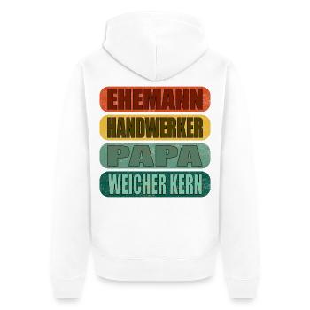 Geschenke zum Vatertag - PAPA - WEICHER KERN - Unisex Premium Bio Zip Hoodie - Weiß - Hinten - Thijin (182cm)