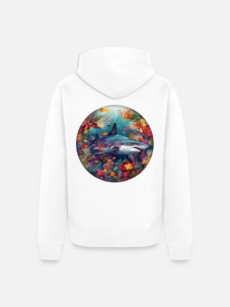 Unterwasserhai im Korallenriff Rundbild - Unisex Premium Bio Zip Hoodie - Weiß