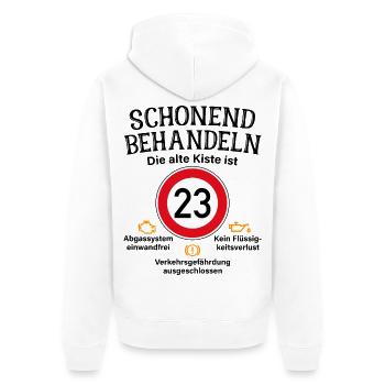 23. Geburtstag Schonend Behandeln 23 Alte Kiste 23 - Unisex Premium Bio Zip Hoodie - Weiß - Hinten - Thijin (182cm)