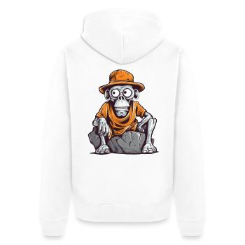 Skull Affe mit Hut und T-Shirt - Unisex Premium Bio Zip Hoodie - Weiß - Hinten - Thijin (182cm)