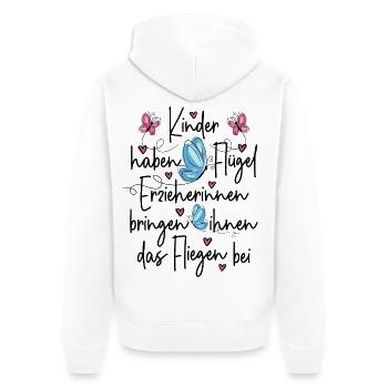 Erzieherin Danke - Kinder haben Flügel  - Unisex Premium Bio Zip Hoodie - Weiß - Hinten - Thijin (182cm)