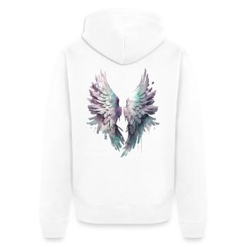 Pastellfarbene Aquarellflügel - Unisex Premium Bio Zip Hoodie - Weiß - Hinten - Thijin (182cm)