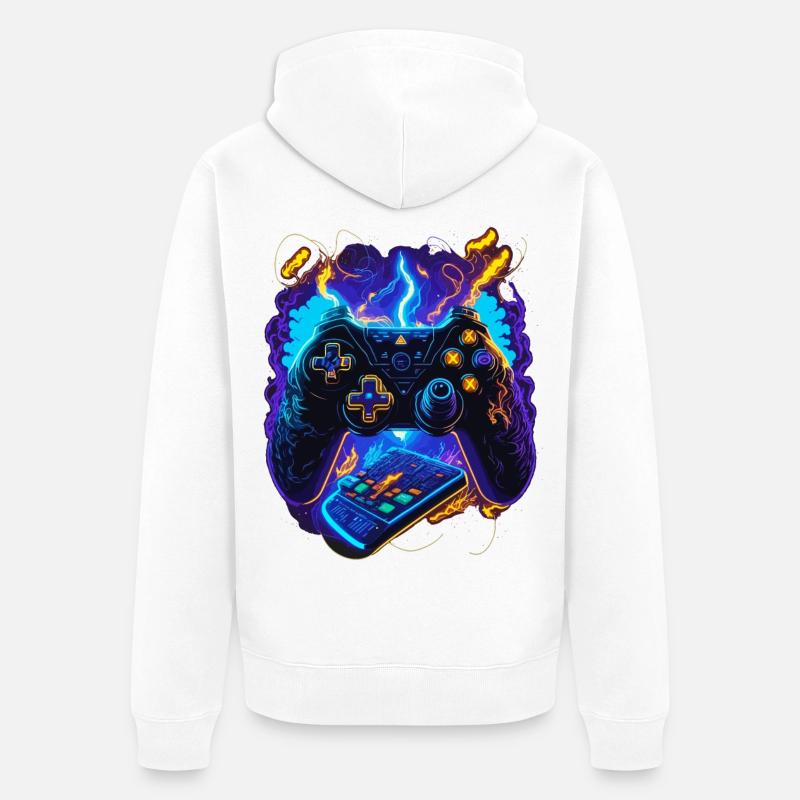 Contrôleur de jeu cybernétique - Veste à capuche bio Premium Unisexe - blanc