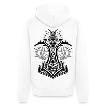 Thors Hammer Mjolnir Wikinger Symbol - Unisex Premium Bio Zip Hoodie - Weiß - Hinten - Thijin (182cm)