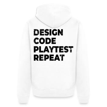 Design Code Spieltest Wiederholung - Unisex Premium Bio Zip Hoodie - Weiß - Hinten - Thijin (182cm)