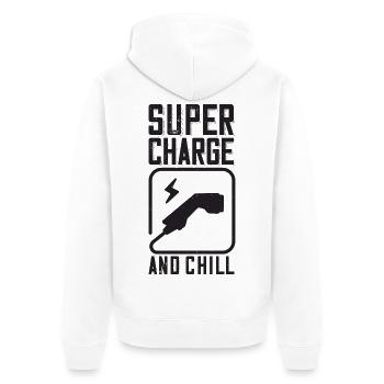 Supercharge And Chill - for electric car fans - Unisex Premium Organic Zip Hoodie - white - Back - Thijin (182cm)