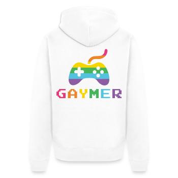Mois de la fierté LGBTQ - Police Gaymer Pixel - Veste à capuche bio Premium Unisexe - blanc - Dos - Thijin (182cm)