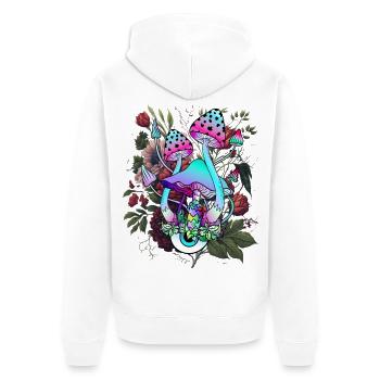 Psychedelischer Pilz mit Auge und Blumen - Unisex Premium Bio Zip Hoodie - Weiß - Hinten - Thijin (182cm)