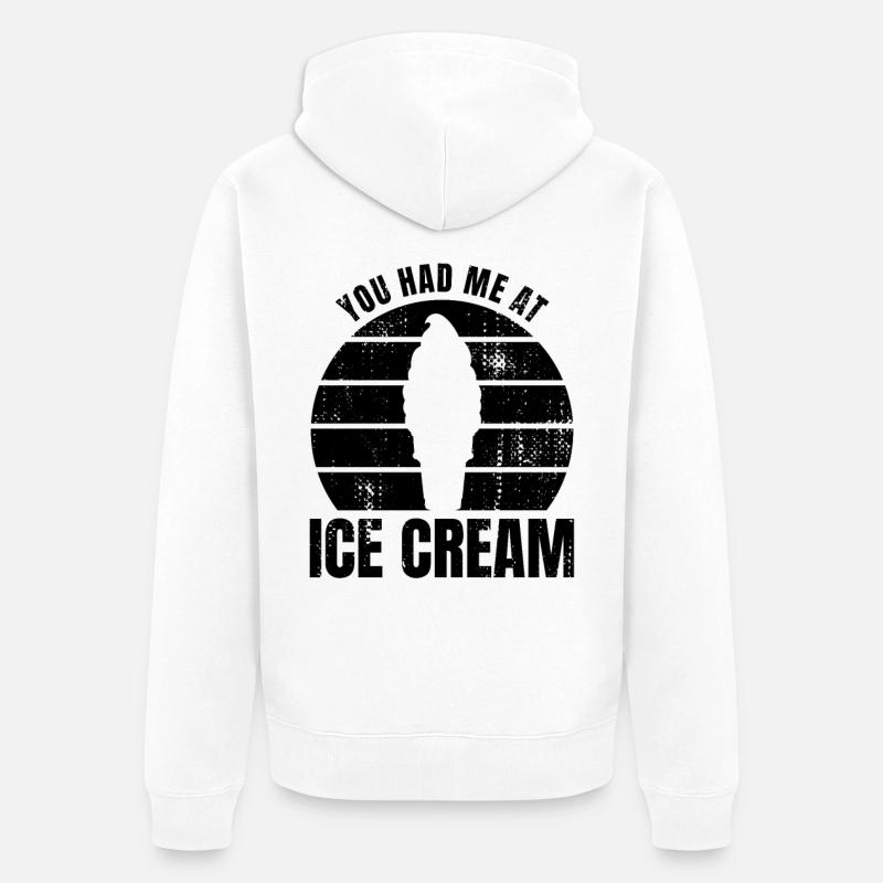 Du hattest mich bei Eiscreme - Unisex Premium Bio Zip Hoodie - Weiß