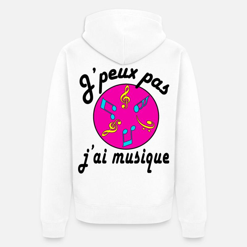 J'peux pas j'ai musique texte noir - Veste à capuche bio Premium Unisexe - blanc