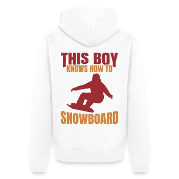 This Boy Knows How To Snowboard - Unisex Premium Bio Zip Hoodie - Weiß - Hinten - Thijin (182cm)