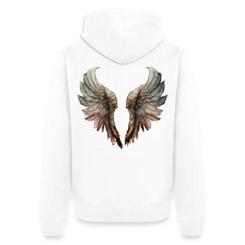 Pastellfarbene Aquarellflügel - Unisex Premium Bio Zip Hoodie - Weiß - Hinten - Thijin (182cm)