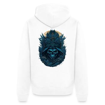 Blauer Samurai Skelett Schädel - Blauer Samurai Schädel - Unisex Premium Bio Zip Hoodie - Weiß - Hinten - Thijin (182cm)