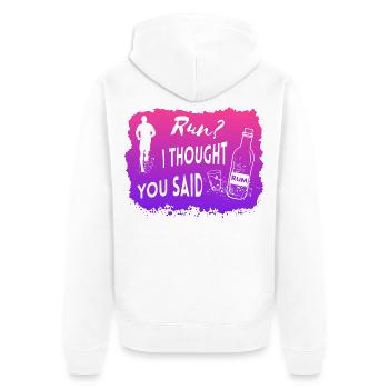 Run I thought you said Rum Lustiges Zitat - Unisex Premium Bio Zip Hoodie - Weiß - Hinten - Thijin (182cm)