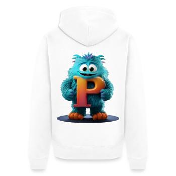 Blaues Monster mit riesigem P - Unisex Premium Bio Zip Hoodie - Weiß - Hinten - Thijin (182cm)
