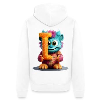 Alphabet Buchstabe I Buntes Monster - Unisex Premium Bio Zip Hoodie - Weiß - Hinten - Thijin (182cm)