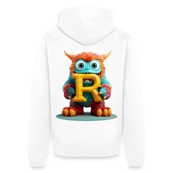 Bunter Monster mit Buchstabe R - Unisex Premium Bio Zip Hoodie - Weiß - Hinten - Thijin (182cm)