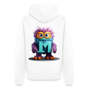 Mehrfarbiges Monster mit Buchstabe M - Unisex Premium Bio Zip Hoodie - Weiß - Hinten - Thijin (182cm)