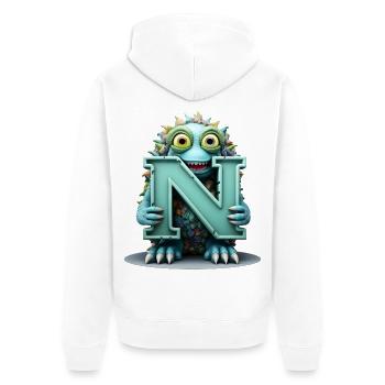 N Bunt mit Monster gewebt - Unisex Premium Bio Zip Hoodie - Weiß - Hinten - Thijin (182cm)
