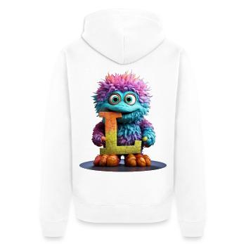 Regenbogenmonster mit Buchstabe L - Unisex Premium Bio Zip Hoodie - Weiß - Hinten - Thijin (182cm)