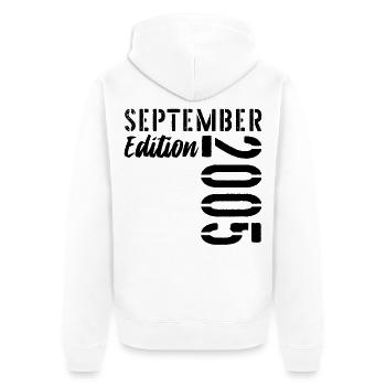 21. GEBURTSTAG SEPTEMBER 2005 - Unisex Premium Bio Zip Hoodie - Weiß - Hinten - Thijin (182cm)