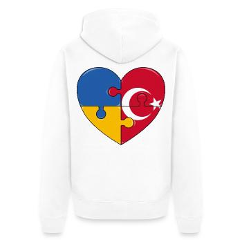 Puzzle du drapeau de l’Ukraine et de la Turquie - Veste à capuche bio Premium Unisexe - blanc - Dos - Thijin (182cm)