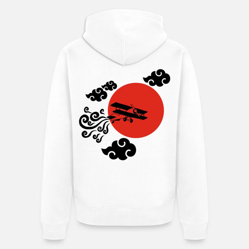 Avion noir et soleil rouge - Veste à capuche bio Premium Unisexe - blanc