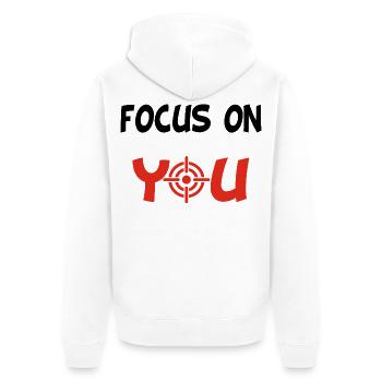 Focus on You (English & Black) - Unisex Premium Organic Zip Hoodie - white - Back - Thijin (182cm)