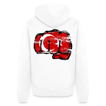 Türkei Flagge Hand Faust used - Unisex Premium Bio Zip Hoodie - Weiß - Hinten - Thijin (182cm)