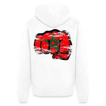 Poing de main du drapeau marocain utilisé - Veste à capuche bio Premium Unisexe - blanc - Dos - Thijin (182cm)