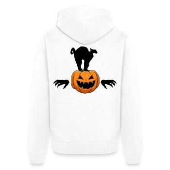 Halloween schwarzer Kater Kürbis Zombie - Unisex Premium Bio Zip Hoodie - Weiß - Hinten - Thijin (182cm)