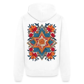 Jüdischer Stern mit Blumen - Unisex Premium Bio Zip Hoodie - Weiß - Hinten - Thijin (182cm)