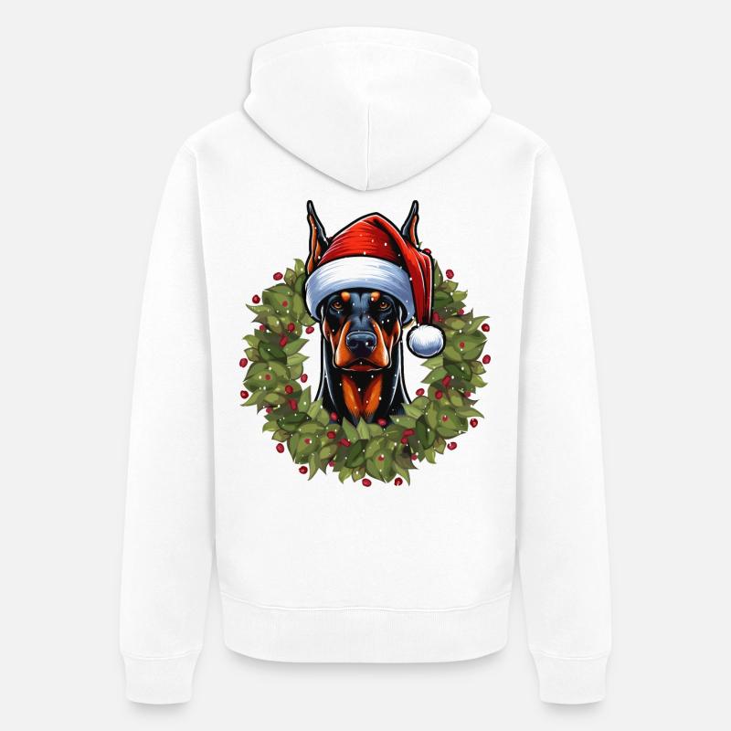 Conception de chapeau de Noël Doberman - Veste à capuche bio Premium Unisexe - blanc