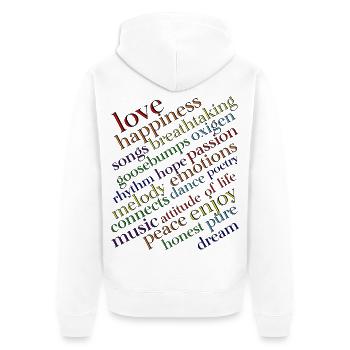 Typographie arc-en-ciel Joie de vivre - Veste à capuche bio Premium Unisexe - blanc - Dos - Thijin (182cm)