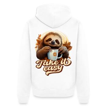 Cute Sloth Drinking Tea, Take It Easy, Saying - Unisex Premium Organic Zip Hoodie - white - Back - Thijin (182cm)